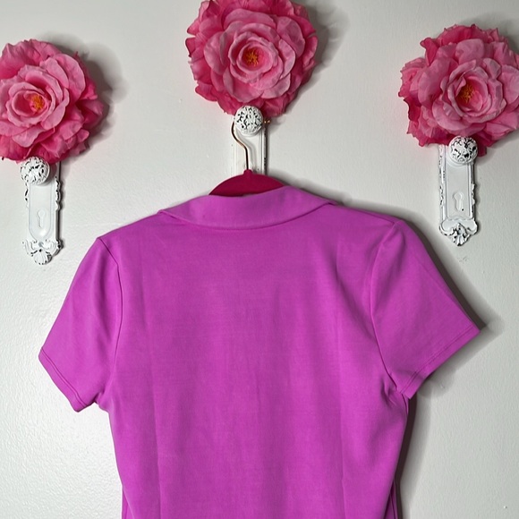 Lilly Pulitzer Reema Short Sleeved Polo Top in color Crocus Petal, size Medium - Picture 11 of 13